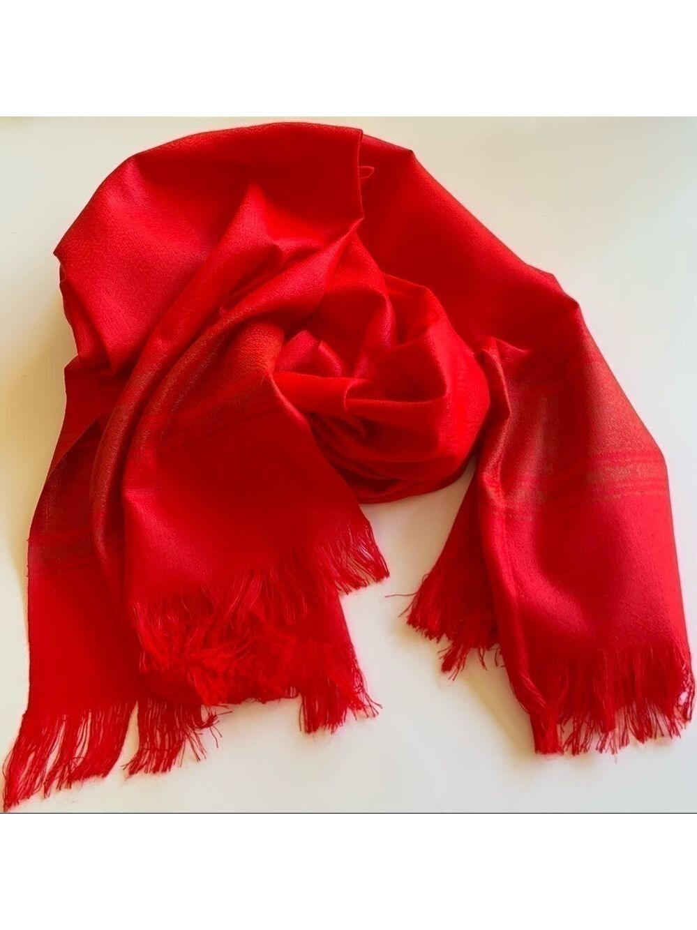 Red Jacquard Scarf Wrap Shawl Artisan